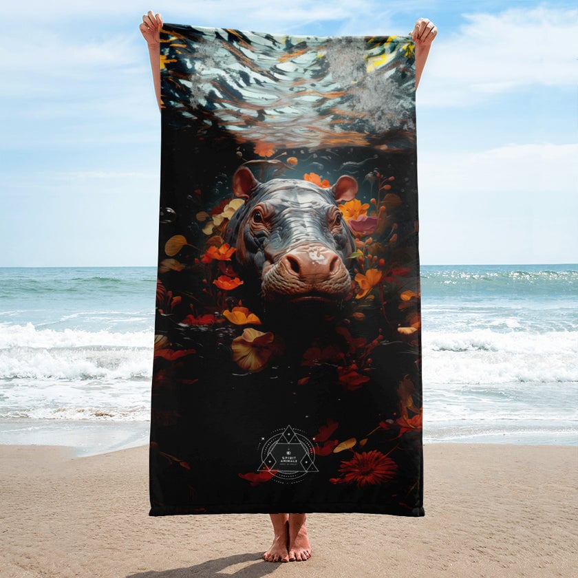 Hippopotamus Spirit Animal Lightweight Beach Towel