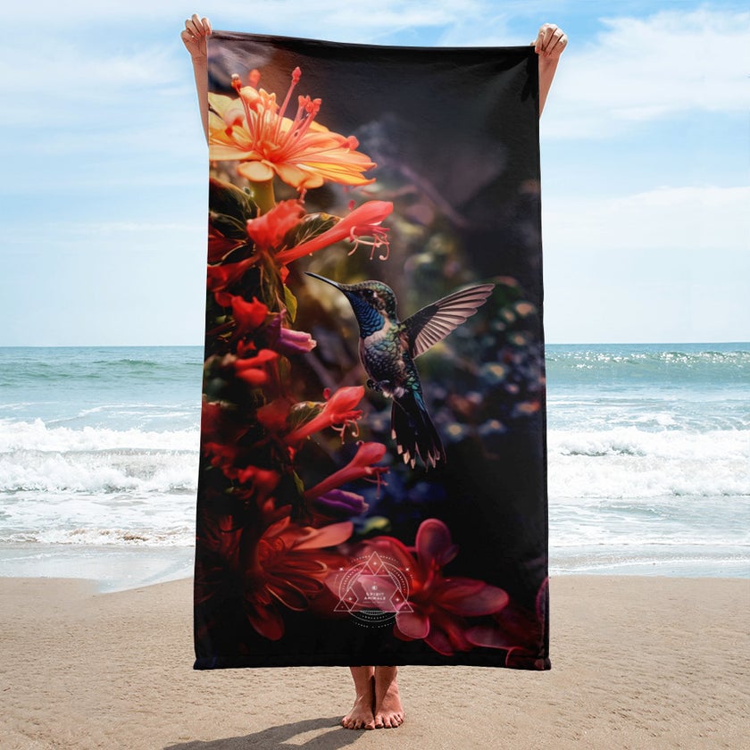 Hummingbird-Spirit-Animal-sublimated-towel-white-30x60-beach-6587c9c51a6e6