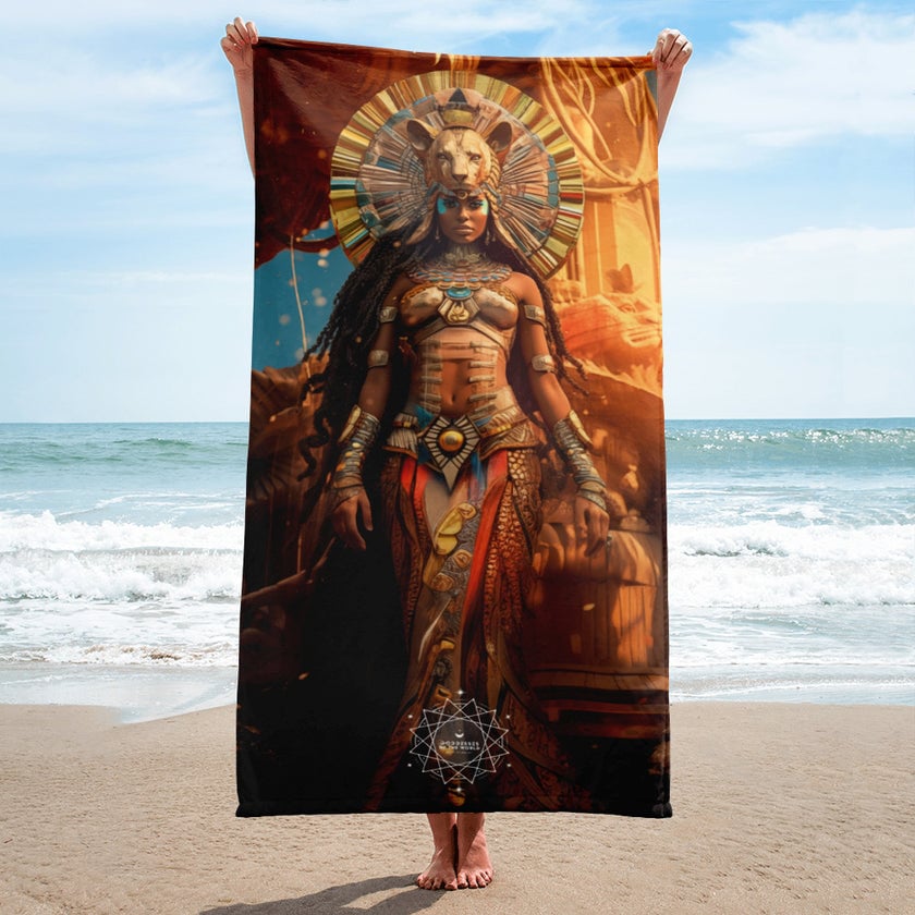 Sekhmet-Goddess-sublimated-towel-white-30x60-beach-6580223e582f4