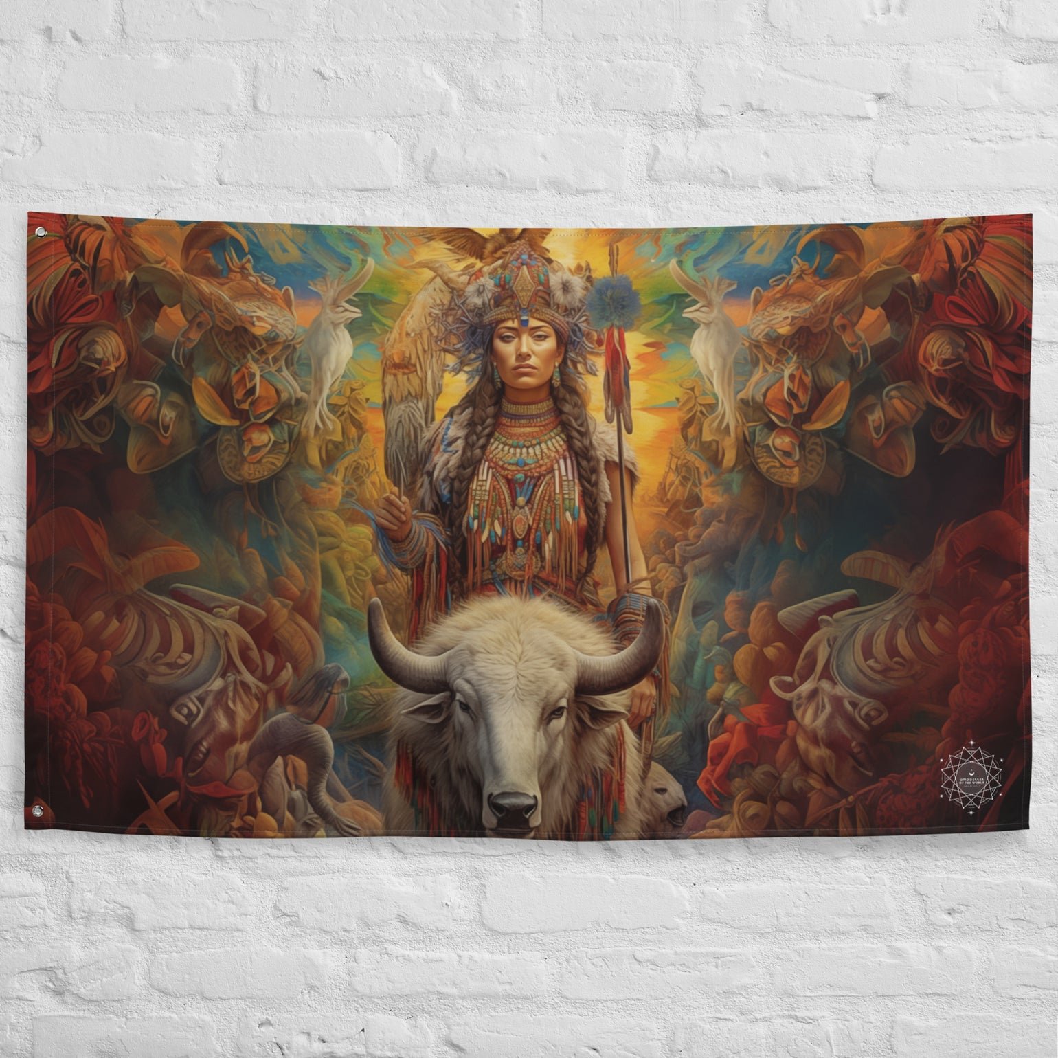 White Buffalo Calf Woman Goddess Flag Wall Art